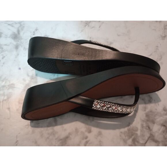 Capelli New York Black Wedge Flip Flops with Jeweled Straps Size 3-4 - Picture 3 of 9